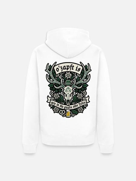 O'zapft is | Gute alte Zeit | Hirschgeweih - Unisex Premium Bio Zip Hoodie - Weiß
