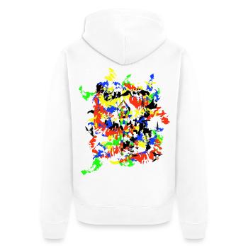 Yoga - Baumpose | Bunter Tanz der Farben - Unisex Premium Bio Zip Hoodie - Weiß - Hinten - Thijin (182cm)