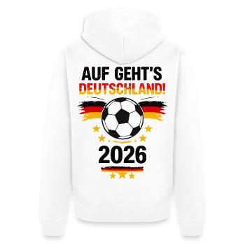 Auf geht’s Deutschland – Fußball Emotion Design - Unisex Premium Bio Zip Hoodie - Weiß - Hinten - Thijin (182cm)