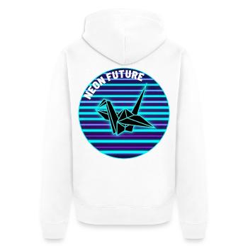 Origami Kranich (Retro Neon Cyberpunk) - Unisex Premium Bio Zip Hoodie - Weiß - Hinten - Thijin (182cm)