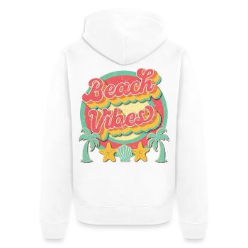 Ambiance de plage Coucher de soleil rétro en palmier - Veste à capuche bio Premium Unisexe - blanc - Dos - Thijin (182cm)