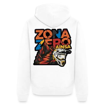 Zona Zero Aínsa MTB Neo-Brutalism Helmet - Unisex Premium Organic Zip Hoodie - white - Back - Thijin (182cm)