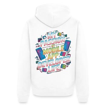 Mobile App Developer My Passion My Mobile Coding - Unisex Premium Bio Zip Hoodie - Weiß - Hinten - Thijin (182cm)