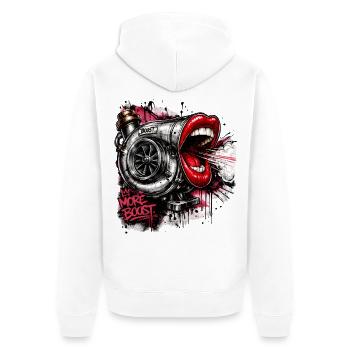Turbo Boost Streetwear - Unisex Premium Bio Zip Hoodie - Weiß - Hinten - Thijin (182cm)