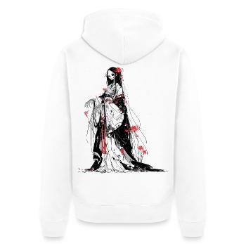 Geisha Squelette Higanbana – Yokai Japonais Noir R - Veste à capuche bio Premium Unisexe - blanc - Dos - Thijin (182cm)