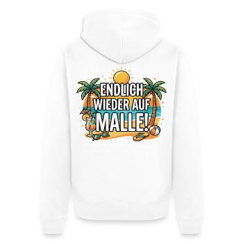 Endlich wieder auf Malle Mallorca Urlaub - Unisex Premium Bio Zip Hoodie - Weiß - Hinten - Thijin (182cm)
