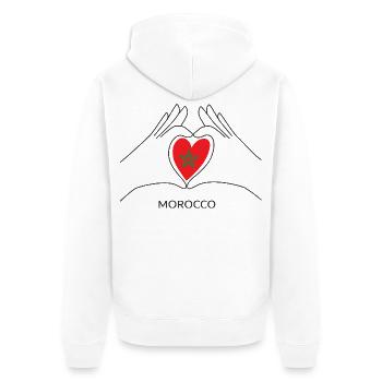 Morocco Fan Heart with Moroccan Flag - Unisex Premium Organic Zip Hoodie - white - Back - Thijin (182cm)