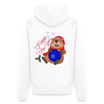 Neujahrskapybara - Unisex Premium Bio Zip Hoodie - Weiß - Hinten - Thijin (182cm)
