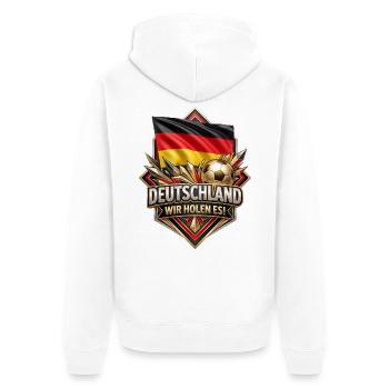Deutschland Flaggenfußball Siegbadge - Unisex Premium Bio Zip Hoodie - Weiß - Hinten - Thijin (182cm)