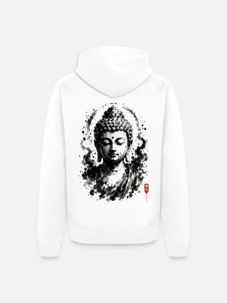 Buddha Ink Portrait Zen - Unisex Premium Bio Zip Hoodie - Weiß