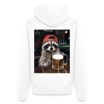 Raccoon, Beer, Meme, Funny Photo - Unisex Premium Organic Zip Hoodie - white - Back - Thijin (182cm)