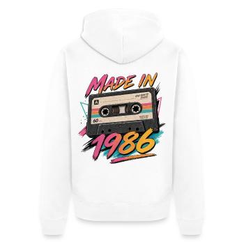 Made in 1986 Cassette Retro 40th Birthday - Unisex Premium Organic Zip Hoodie - white - Back - Thijin (182cm)