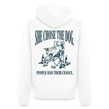 Lustige Mama Sie hat den Hund gewählt - Unisex Premium Bio Zip Hoodie - Weiß - Hinten - Thijin (182cm)