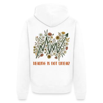 Die Heilung psychischer Gesundheit ist nicht linear - Unisex Premium Bio Zip Hoodie - Weiß - Hinten - Thijin (182cm)