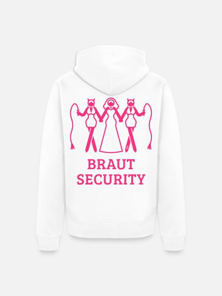 Braut Security (JGA Polterabend Peitsche / Pink) - Unisex Premium Bio Zip Hoodie - Weiß