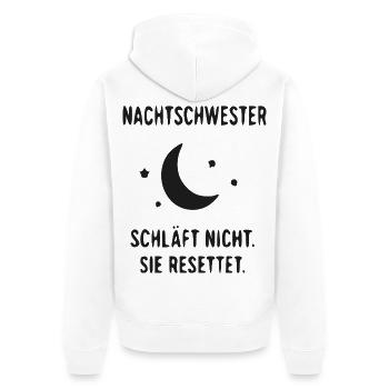 NachtSchwester: Rettet die Nacht - Unisex Premium Bio Zip Hoodie - Weiß - Hinten - Thijin (182cm)