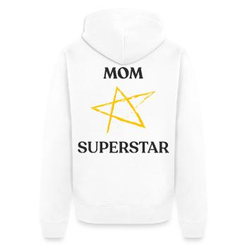 Mama SUPERSTAR - Unisex Premium Bio Zip Hoodie - Weiß - Hinten - Thijin (182cm)