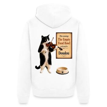 Violin Cat - The Empty Food Bowl - Unisex Premium Organic Zip Hoodie - white - Back - Thijin (182cm)