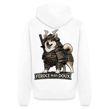 Shiba Inu Samouraï Féroce Mais Doux  - Veste à capuche bio Premium Unisexe - blanc - Dos - Thijin (182cm)