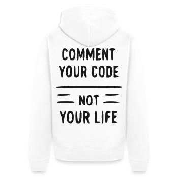 Comment Code Not Your Life - Unisex Premium Organic Zip Hoodie - white - Back - Thijin (182cm)