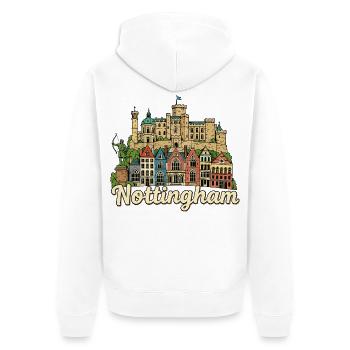 Château de Robin des Bois de Nottingham dessiné à la main en rétro - Veste à capuche bio Premium Unisexe - blanc - Dos - Thijin (182cm)