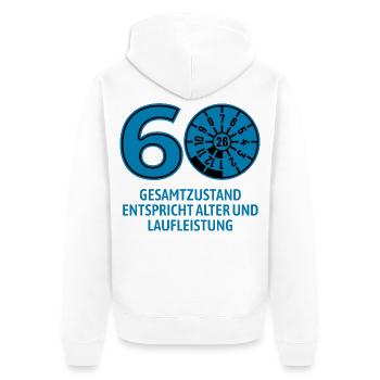 HU Juli 2026 - 60 Jahre - Geburtstag Geschenk - Unisex Premium Bio Zip Hoodie - Weiß - Hinten - Thijin (182cm)