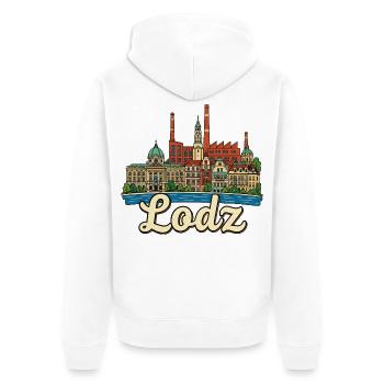 Lodz Poland Industrial Architecture Retro Sketch - Unisex Premium Organic Zip Hoodie - white - Back - Thijin (182cm)