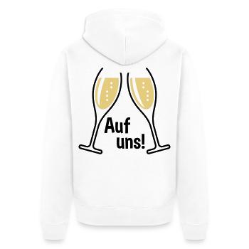 Auf Uns! 2 Sektgläser (Sekt / Oval / Offen / 2C) - Unisex Premium Bio Zip Hoodie - Weiß - Hinten - Thijin (182cm)