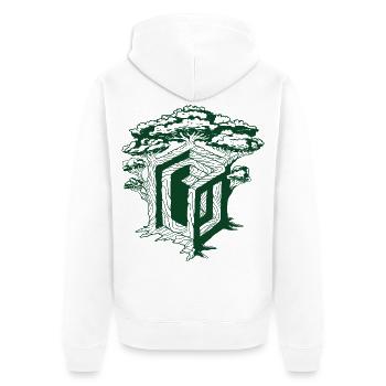 WÜRFELBAUM - Unisex Premium Bio Zip Hoodie - Weiß - Hinten - Thijin (182cm)
