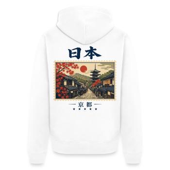 Japan Kyoto Vintage Reisemarke - Unisex Premium Bio Zip Hoodie - Weiß - Hinten - Thijin (182cm)