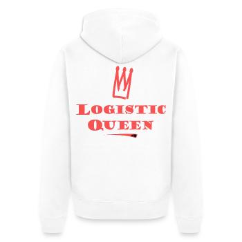 Logistik Königin Logo - Unisex Premium Bio Zip Hoodie - Weiß - Hinten - Thijin (182cm)