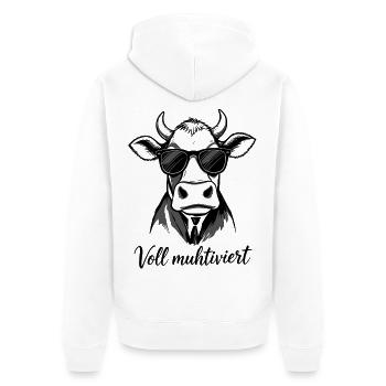 Voll Muhtviert im Büro | Kuh mit Sonnenbrille - Unisex Premium Bio Zip Hoodie - Weiß - Hinten - Thijin (182cm)