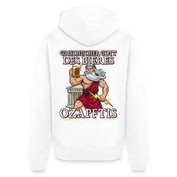 Griechischer Gott des Bieres Ozapftis Sauftour - Unisex Premium Bio Zip Hoodie - Weiß - Hinten - Thijin (182cm)