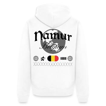 Souvenir de voyage Streetwear Belgique Namur - Veste à capuche bio Premium Unisexe - blanc - Dos - Thijin (182cm)