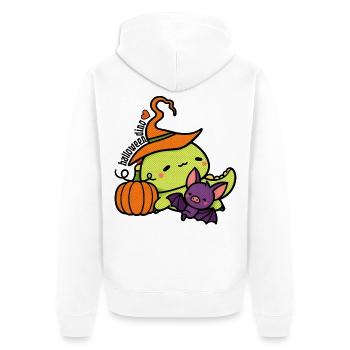 Dino d’Halloween avec citrouille et chauve-souris - Veste à capuche bio Premium Unisexe - blanc - Dos - Thijin (182cm)
