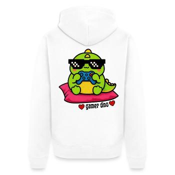 Dino gamer avec manette de jeu - Veste à capuche bio Premium Unisexe - blanc - Dos - Thijin (182cm)