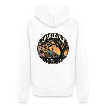 Charleston, l’insigne de voyage vintage de la Ville Sainte - Veste à capuche bio Premium Unisexe - blanc - Dos - Thijin (182cm)