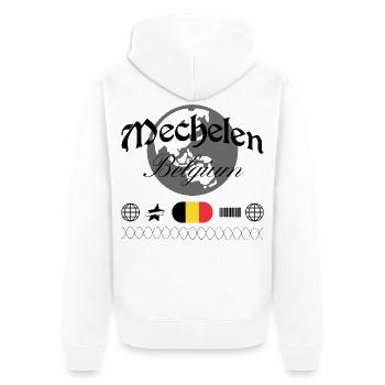 Souvenir de voyage streetwear Belgique à Mechelen - Veste à capuche bio Premium Unisexe - blanc - Dos - Thijin (182cm)