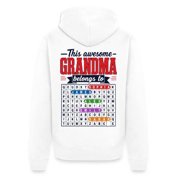 Cette Super Mamie Appartient À | Mots Mêlés - Veste à capuche bio Premium Unisexe - blanc - Dos - Thijin (182cm)