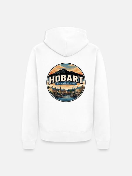 Retro Hobart Mount Wellington Reiseabzeichen - Unisex Premium Bio Zip Hoodie - Weiß