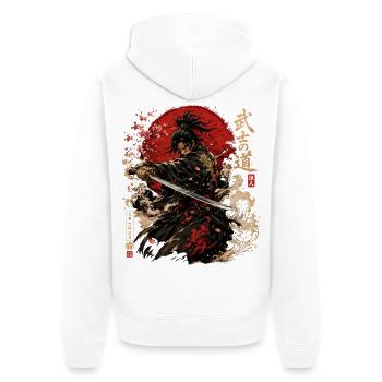 Samurai – Japan Warrior Streetwear Design - Unisex Premium Bio Zip Hoodie - Weiß - Hinten - Thijin (182cm)