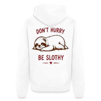 Nicht hetzen, Langsam leben - Unisex Premium Bio Zip Hoodie - Weiß - Hinten - Thijin (182cm)