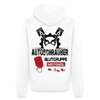 Autoschrauber Blutgruppe Motoröl KFZ Mechaniker - Unisex Premium Bio Zip Hoodie - Weiß - Hinten - Thijin (182cm)