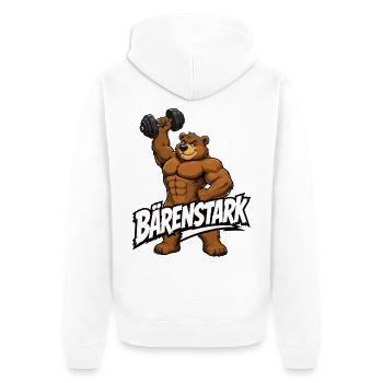 Bärenstark Fitness Bär Hantel Motiv - Unisex Premium Bio Zip Hoodie - Weiß - Hinten - Thijin (182cm)