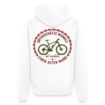 Nie Unterschätzen Alten Mann Mit Fahrrad - Unisex Premium Bio Zip Hoodie - Weiß - Hinten - Thijin (182cm)