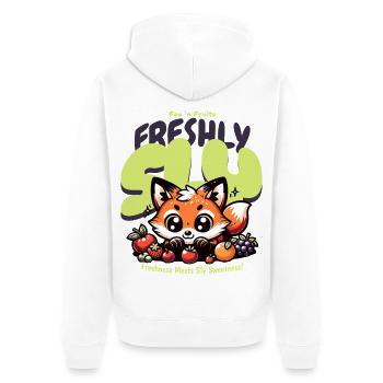 Süßer Kawaii Fuchs mit Früchten - Unisex Premium Bio Zip Hoodie - Weiß - Hinten - Thijin (182cm)