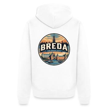 Retro Breda Castle Travel Badge - Unisex Premium Organic Zip Hoodie - white - Back - Thijin (182cm)