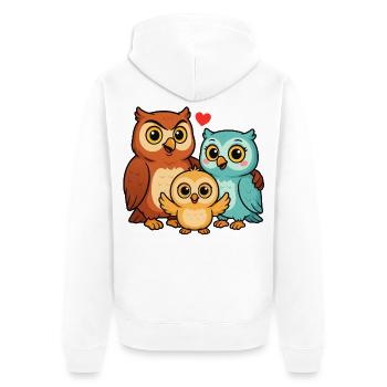 Eulen Familie - Unisex Premium Bio Zip Hoodie - Weiß - Hinten - Thijin (182cm)