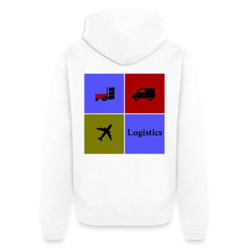Logistik Vierfeld Transport - Unisex Premium Bio Zip Hoodie - Weiß - Hinten - Thijin (182cm)