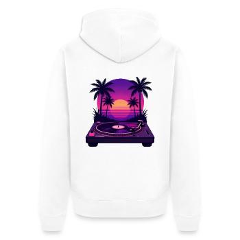 Vinyle coucher plage palmier - Veste à capuche bio Premium Unisexe - blanc - Dos - Thijin (182cm)